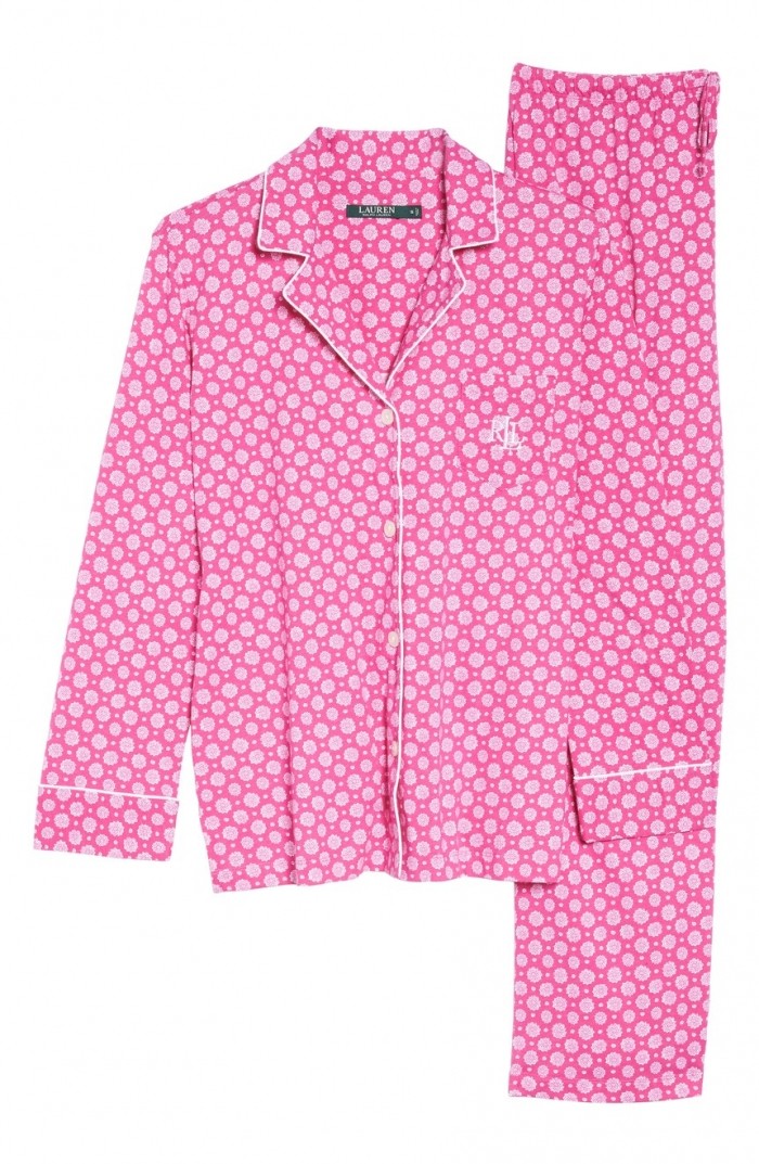 外贸尾货新品 女士印花家居服套装春秋季长袖开胸衬衫领睡衣长裤H