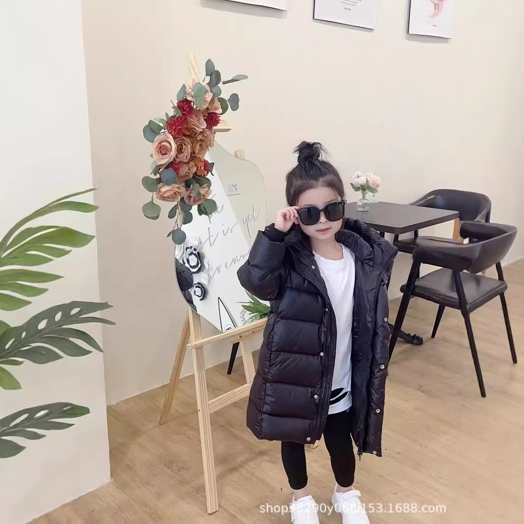 儿童长款羽绒服冬季男女童泡芙加厚小火山白鸭绒外套轻便轻便