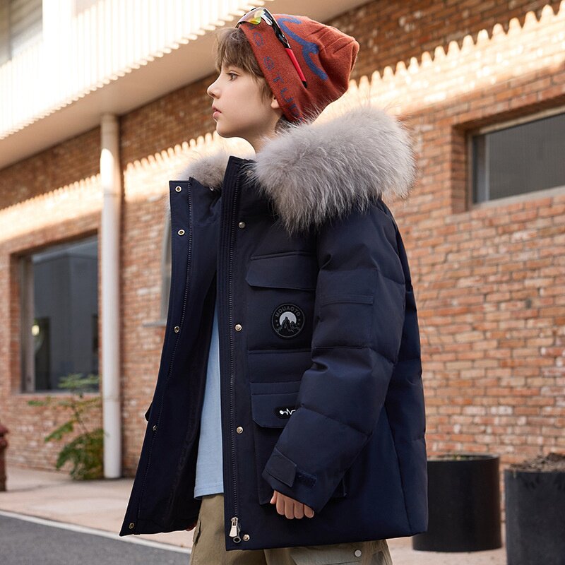 男女童加厚保暖大毛领连帽羽绒服