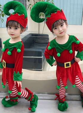 欧美圣诞节服装女童绿色精灵套装公主连衣裙表演服婴儿圣诞服主体