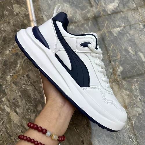 四季拼色皮网面厚底男鞋