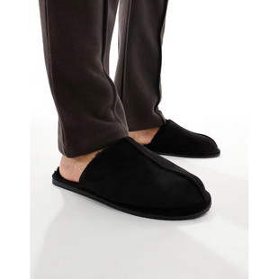 美女当家英国代购2025年秋季新款黑色日常毛绒绒舒适潮男居家拖鞋