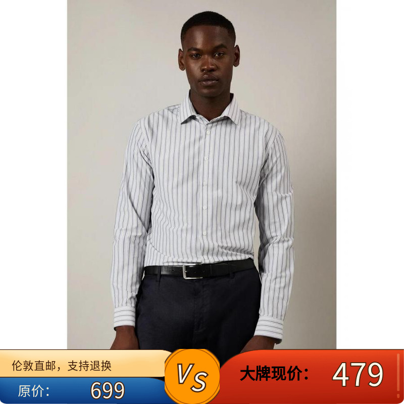 Z美女当家英国代购2025年秋季新款灰色条纹商务通勤上班长袖衬衫