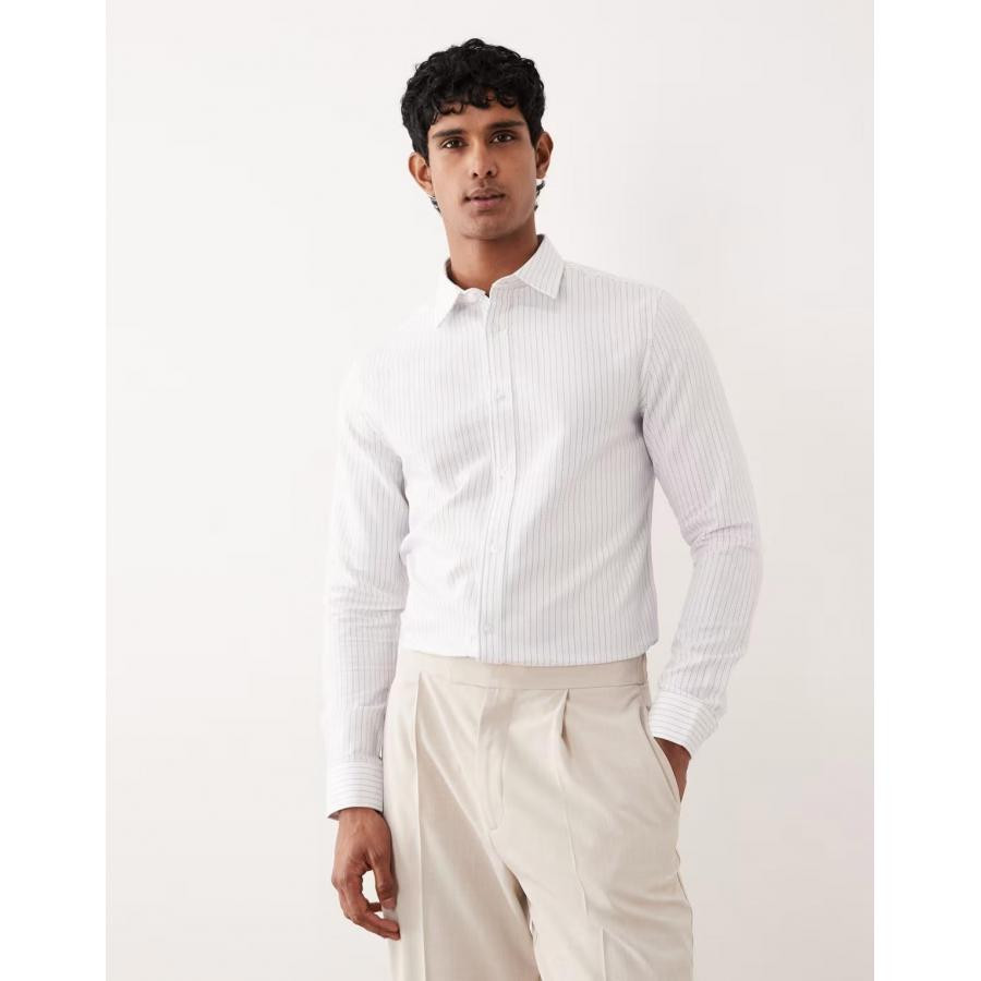 美女当家英国代购2025新款时尚竖条纹通勤商务型男职场长袖衬衣帅