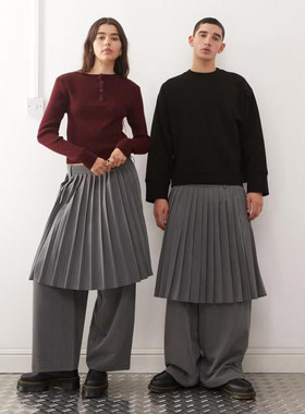 美女当家英国代购秋款灰色立体剪裁裙裤个性与潮流男女通用休闲裤