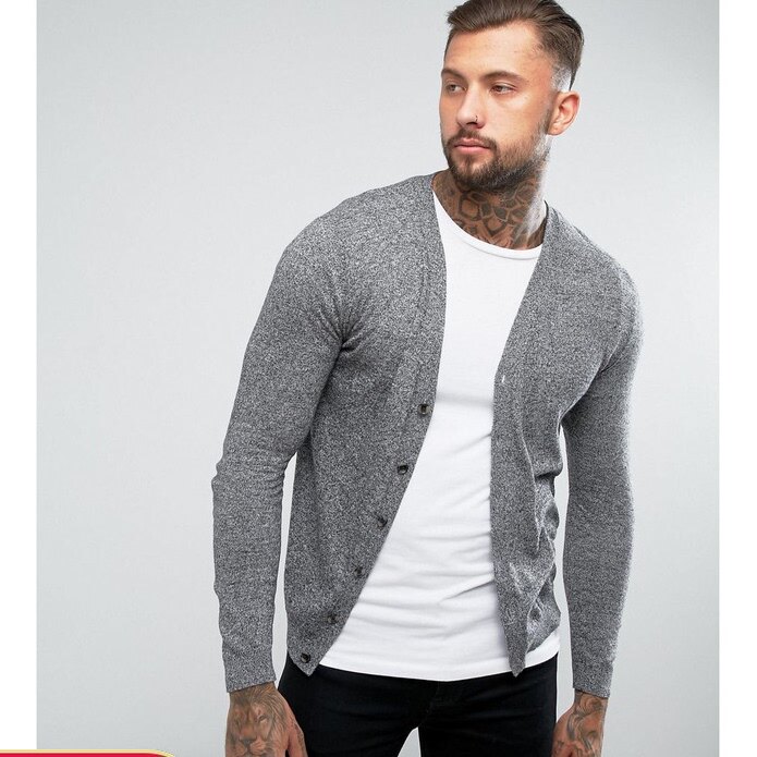 R美女当家英国直邮灰色V领型男修身精致帅气随意休闲长袖针织开衫