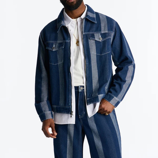休闲型男牛仔夹克外套 翻领条纹复古美式 美女当家美国代购 2025新款