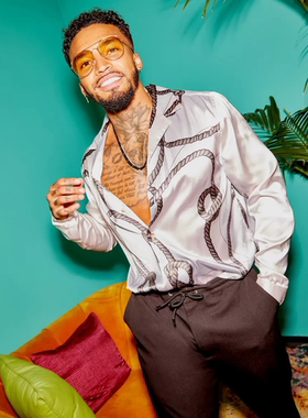 R美女当家英国代购2020新男士秋季白色绳结印花缎面质感长袖衬衫