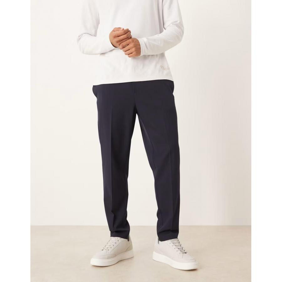 美女当家英国代购秋新款海军蓝弹力锥形长裤腰部松紧带男装休闲裤