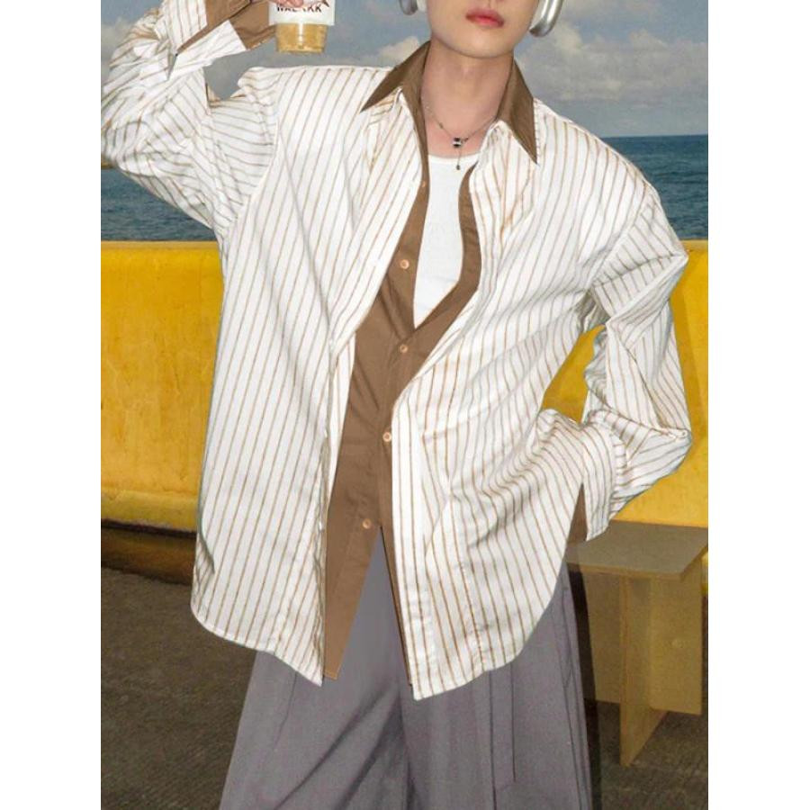 赞美女当家英国代购2025新款时尚条纹通勤慵懒松弛感休闲长袖衬衣