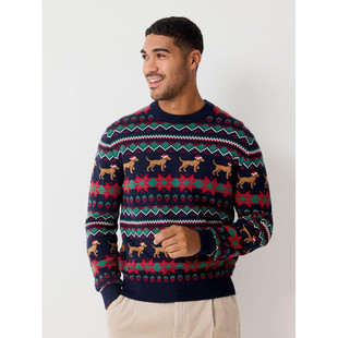 美女当家英国代购2025新款时尚圆领圣诞节印花氛围感男士针织毛衣