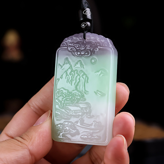天然新疆和田玉籽料山水牌吊坠大好河山精雕玉石挂件平安牌无事牌