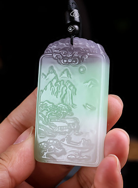 和田玉籽料山水牌吊坠