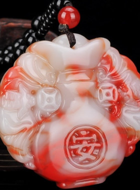 天然和田玉彩玉花瓶蝙蝠吊坠