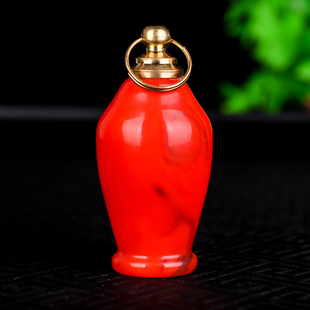 天然新疆和田玉鸡血玉鼻烟壶吊坠挂件平平安安玉瓶项链坠平安玉坠