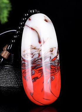 天然鸡血玉手把件新疆和田玉彩玉籽料原石把玩件玉石挂件把件摆件