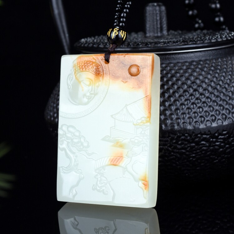 和田白玉玉佛挂件籽料玉释迦牟尼佛牌子玉佩平安牌 天然玉石吊坠