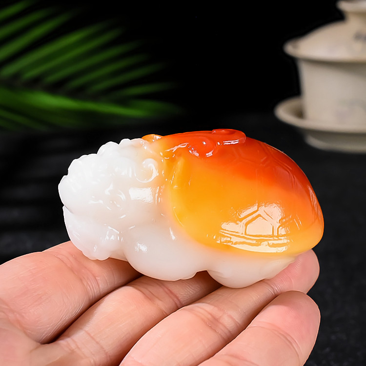 新疆和田玉白玉籽料龙龟手把件羊脂玉精雕长寿龙头龟把玩件玉挂件