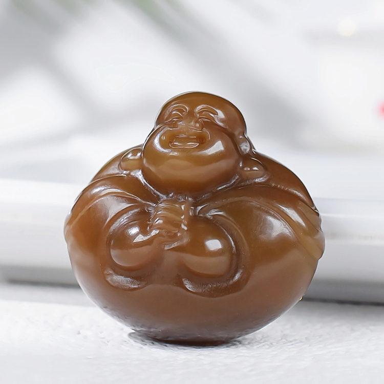 天然新疆和田玉糖玉籽料玉佛吊坠弥勒佛笑佛大肚佛女士挂件项链