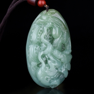 天然和田玉青白玉鱼龙吊坠新疆玉石立体雕工花生挂件生意兴隆