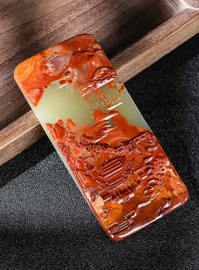 天然新疆和田玉山水牌手把件