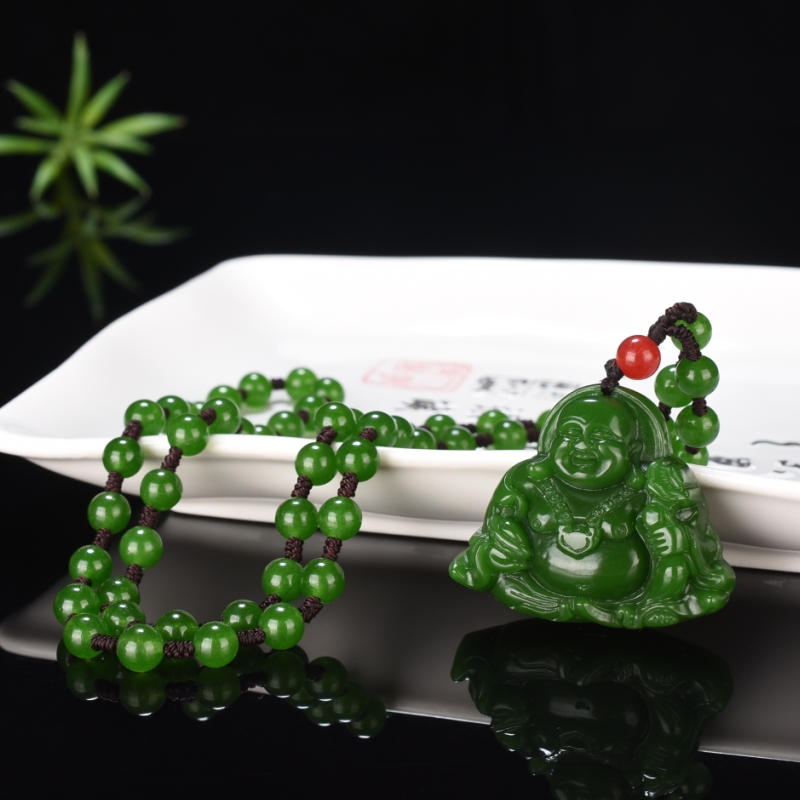 新疆和田玉佛吊坠女款笑佛天然玉石碧玉弥勒佛挂件玉佩玉吊坠