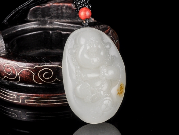 新疆白玉女款保平安弥勒佛吊坠