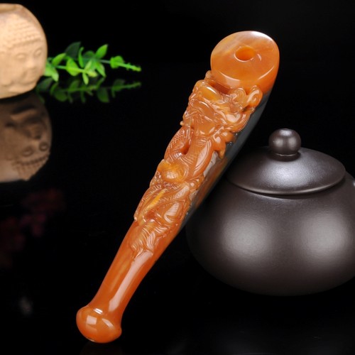 天然黄龙玉烟嘴烟杆手把玩手把件