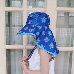 小童遮阳帽太阳帽防紫外线防晒夏男童渔夫帽海边沙滩女童帽子护脖