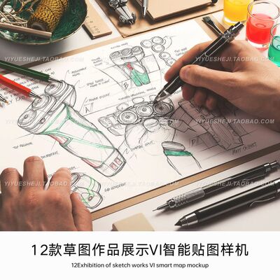绘图草稿手稿草图作品展示vi智能贴图样机psd设计素材1