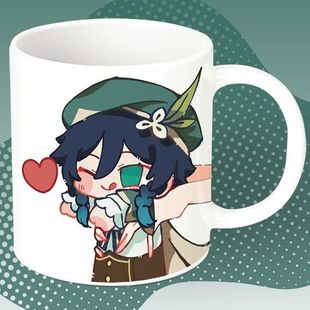 原神Q版陶瓷马克杯早餐勺子情侣咖啡茶杯办公水杯礼物