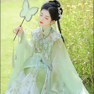 出租汉服女明制斜襟立领云肩清凉长衫齐腰褶裙传统对襟春夏款古装