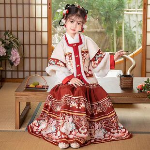 出租儿童汉服明制女冬款加绒加厚汉服兔年汉服租赁全家福拍摄