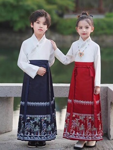 男女童国学汉服开学演出服古风唐装 出租飞机袖 马面裙儿童汉服套装