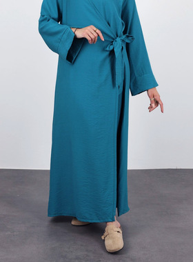 中东沙特阿拉伯迪拜马来系带长袍连衣裙Arabic Women Robe Caftan