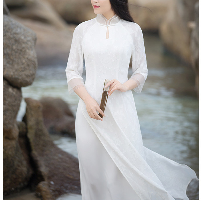 新中式雪纺拼真丝奥黛茶服女仙气禅意复古文艺中国风旗袍连衣裙