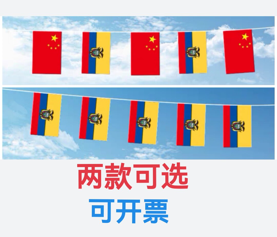 7米8号中国厄瓜多尔国旗串旗挂旗吊旗装饰小旗子厄瓜多尔小国旗