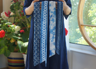 自留款牧荑原创靛蓝草木染手工扎染小围巾多用装饰巾发带文艺风