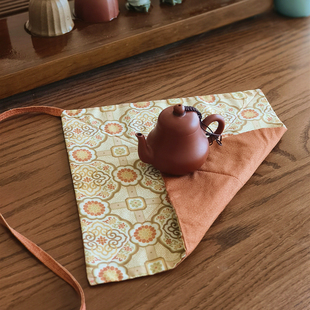 手工布艺茶杯袋茶具收纳便携户外旅行多功能布纯棉主人杯单杯袋