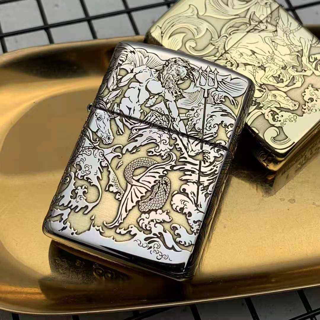 原装正品zippo煤油打火机 纯铜盔甲五面深雕 海王波塞冬 个性礼品