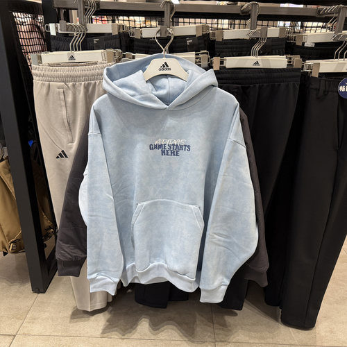 adidas阿迪达斯双面针织篮球oversize连帽套头衫25冬男卫衣KC2782