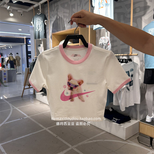 T恤 特价 小狗印花圆领短袖 NIKE耐克女子休闲运动短款 HM4621 正品