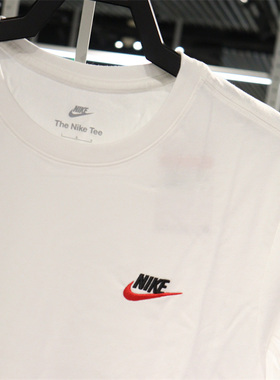 NIKE耐克短袖男25夏新款棉质刺绣运动T恤圆领白色半袖 AR4999-100
