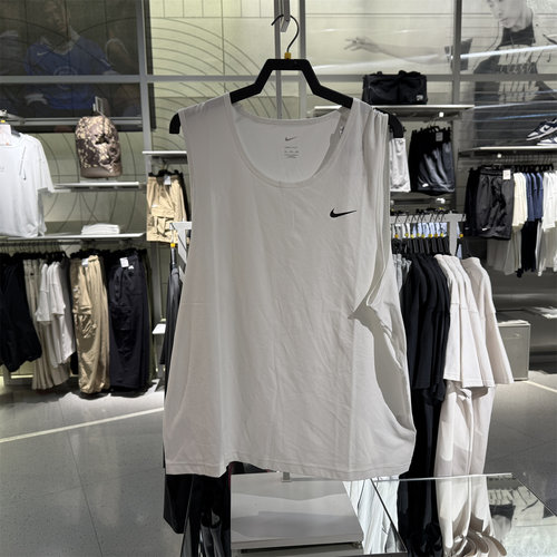 NIKE耐克男简洁小勾基础梭织速干运动休闲无袖T恤 背心DV9842-100