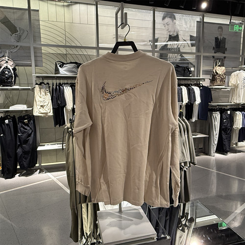 专柜正品Nike耐克男刺绣印花宽松休闲刺绣柔软长袖T恤 HQ8166-234