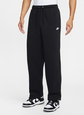 NIKE耐克男子加绒直筒裤25冬新款休闲刺绣黑色针织长裤IF0489-010