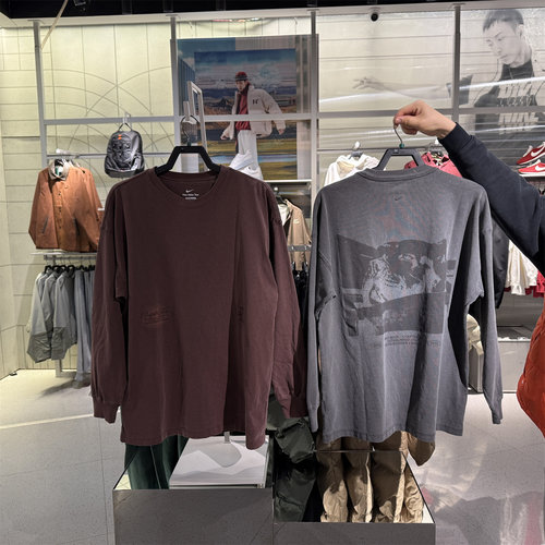 专柜正品NIKE耐克男子背标印花篮球运动休闲圆领长袖T恤 IH5086