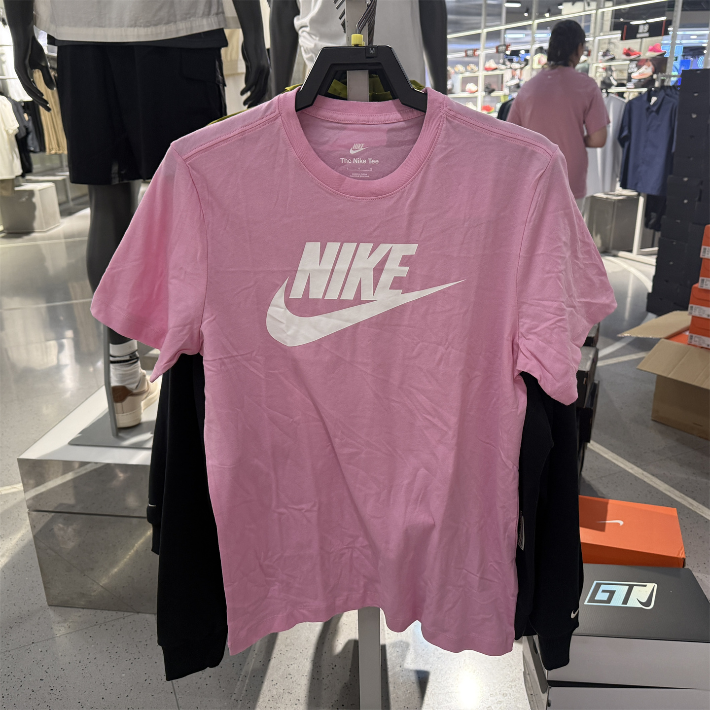 Nike耐克粉色短袖男女情侣装新款经典大logo透气运动T恤 AR5005