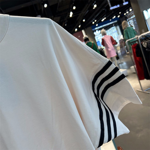 Adidas三叶草 男女 夏季经典三条纹宽松纯棉短袖T恤HM1875 HM1874