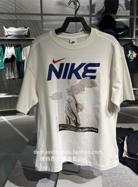 Nike耐克短袖女夏季新款复古做旧天使女神宽松纯棉T恤HF6292-133